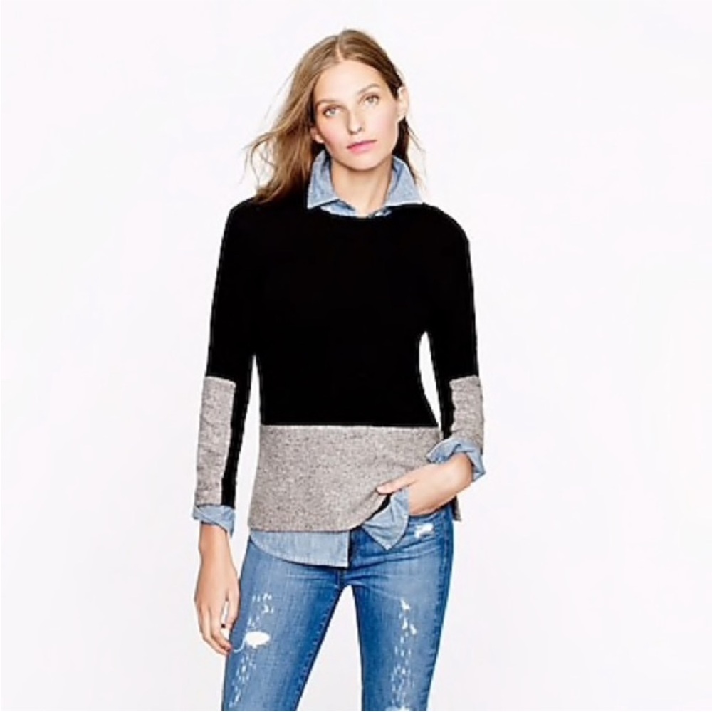 J. Crew‎ Woven Panel Sweater In Black Size XS Cashmere